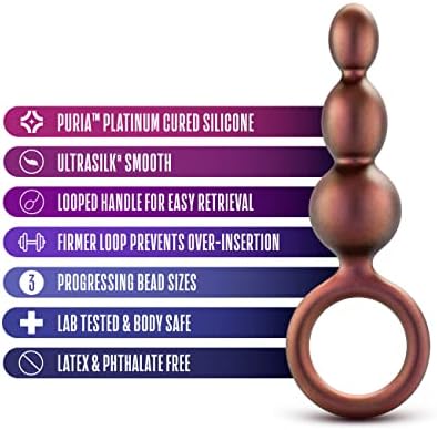 Blush Anal Adventures Matrix Beaded Loop 5.5" Butt Plug - 3 Graduated Silicone Beads - UltraSilk Smooth Texture Tapered Tip Anal Trainer, Slim O-Ring Bum Plug - Women Men Adult Sex Toy - Copper Bronze