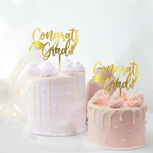 PALASASA Congrats Grad Cake Topper-Class of 2026 Graduate Party-2026 High School/College/Senior Graduation Party Congratulations Acrylic Decorations Set of 6 (6 Pcs Grad-3, Gold)
