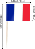 CYPS 100 Pcs France Mini Stick Cupcake Toppers - French Flag Toothpicks for Cake, Cocktail, Food Bar, Celebration Decoration