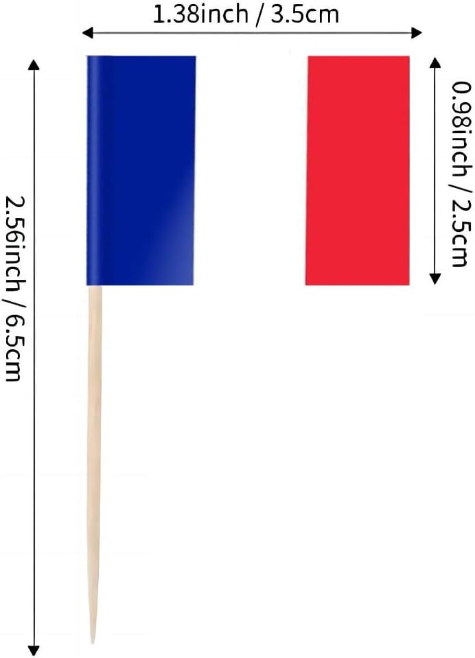 CYPS 100 Pcs France Mini Stick Cupcake Toppers - French Flag Toothpicks for Cake, Cocktail, Food Bar, Celebration Decoration