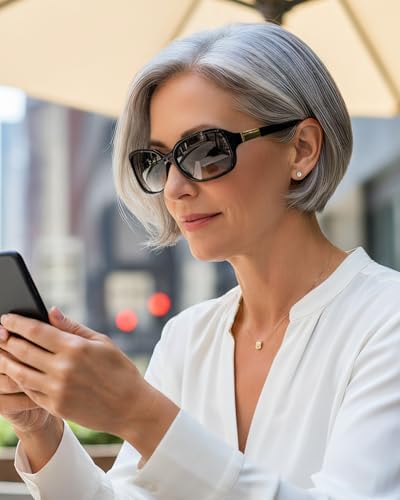 JM 2 Pack Classic Bifocal Reading Glasses Rectangular Stylish Sunglasses Readers for Women +2.25 All Black&Grey Tortoise