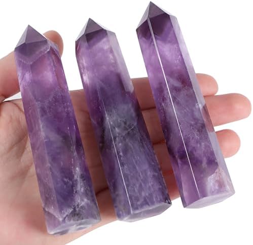 ZHIYUXI 3.7-4" Amethyst Crystal Gemstones Crystals and Healing Stones Purple Crystal Tower Hexagonal Pointed Crystal Wand 1 Pc Large Crystals Reiki Energy Balancing Meditation Therapy Decoration Gifts