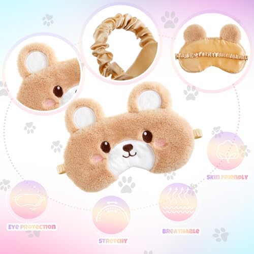 Geyoga 3 Pcs Sleep Mask for Kids, Girls Plush Sleeping Eye Cover Soft Eye Blindfold Cover Animal Shade for Kids(Colorful,Bear, Rabbit, Cat Style)
