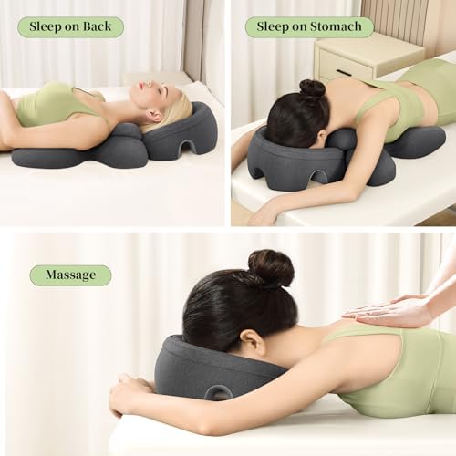 Prone Massage Pillow, a Chest and face Support Sleep Pillow, is Suitable for Massage, SPA and Sleep. Face Down for Eye Surgery， After Surgery for Sleeping (Dark Grey)