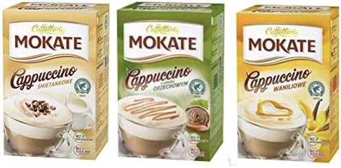 MOKATE CAPPUCCINO 3 PACK x 160 g (5.64 oz) Hazelnut, Vanilla, Cream. Product of Poland.