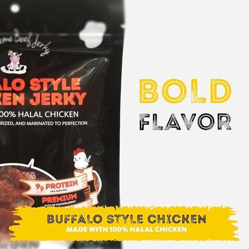 Supreme Beef Jerky, Halal Chicken Jerky, Zabiha Halal Certified Jerky, Handcrafted Gourmet Meat Snacks, 2.5 oz Buffalo Style Chicken, 2.5 Ounce, Pack of 1