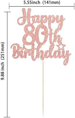 Gyufise 1Pc Happy 80th Birthday Cake Topper Glitter Cheers to 80 Years Old Birthday Cake Pick for Happy 80th Birthday Anniversary Party Cake Decorations Supplies Rose Gold