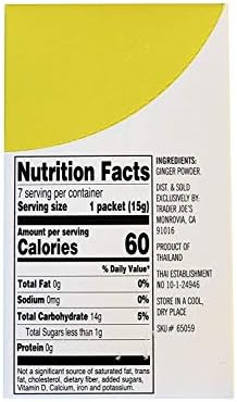 Trader Joe's 100% Natural Ginger Drink Mix 7 - 0.5oz (15g) Packets.