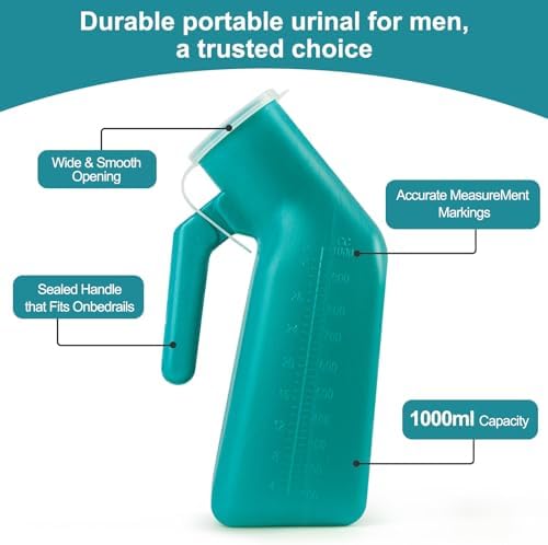 Urinals for Men Two 1000ml Urine Bottle (Green) with 2 Hooks, Suitable for Nighttime use, in the car, at the Beach, While Travelling, specifically for Male use