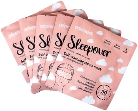 POPBAND Popmask Sleepover Self-Heating Rose Scented Eye Mask, Natural Steam Heat Relief for Migraines, Headaches, Allergies, and Dry Eyes, 5 Individually Packaged Eye Masks
