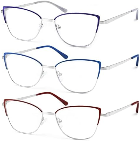 HEEYYOK 1.5 Reading Glasses For Women Cat Eye Metal Readers For Women Large Blue Light Blocking Cheaters Reading Glasses Oversized