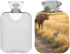 Brown Scottish Highland Cattle Travel hot Water Bottle with Soft Cover, 2L Warm Compress for Menstrual Cramps, Pain Relief, compresas calientes para el vientre