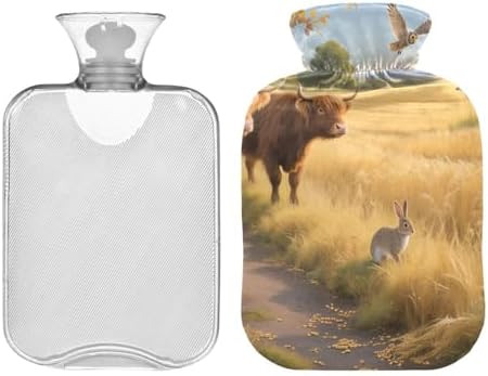 Brown Scottish Highland Cattle Travel hot Water Bottle with Soft Cover, 2L Warm Compress for Menstrual Cramps, Pain Relief, compresas calientes para el vientre