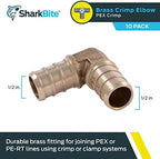 SharkBite 1/2 Inch Crimp 90 Degree Elbow, Pack of 10, Brass Plumbing Fitting, PEX Pipe, PE-RT, UC248LFA10.