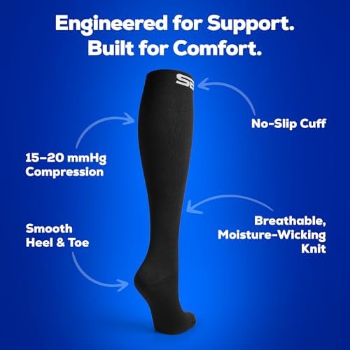 SB SOX 3-Pair Compression Socks for Men & Women (15-20mmHg) – Best Compression Socks for Travel, Medical, Sports, and Daily Wear - XXL Sizes too!