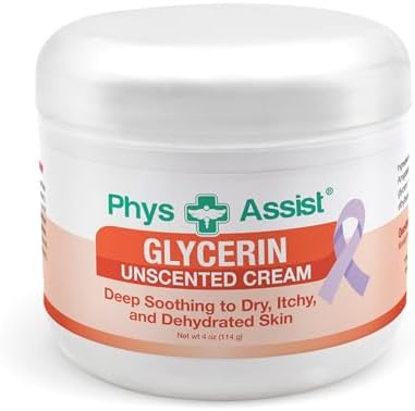 PhysAssist Oncology Glycerin Unscented Cream Deep Soothing Moisturizer. Made specially for those with Fragrance Intolerance after Radio and Chemo PLUS Peppermint Lip Balm