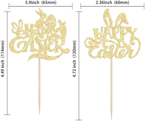 Gyufise 24 Pack Happy Easter Cupcake Toppers Glitter Rabbit Bunny Cupcake Pick Decorations for Happy Easter Spring Themed Baby Shower Kids Birthday Cake Decoration Party Supplies Gold