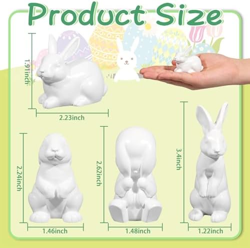 Wowagoga 4 Pcs Easter Bunny Figurines Decor, White Mini Resin Rabbit Figurines, Spring Decorations for Home Living Room Bedroom Office Desktop, Tabletop Mantel Shelf Party Decor Ornaments Gifts