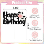 Cow Happy Birthday Cake Topper - Black Glitter Cow Birthday Decoration for Farm Animal Theme Party, Birthdays Party Cake Decor Supplies