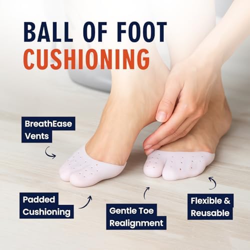 Dr. Frederick's Original All-Day Comfort Toe Sleeves - 4 ct - Gel Toe Caps with Metatarsal Pads for Pain Relief - Breathable Design for Men & Women