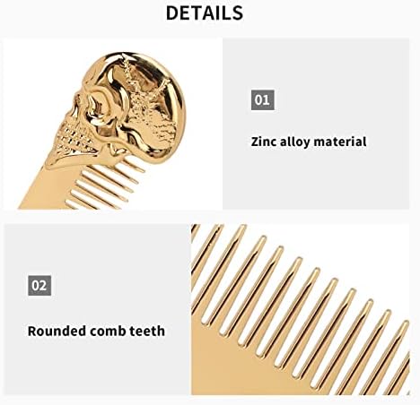 Pocket Beard Comb, Zinc Alloy Skull Pattern Hair Styling Combs, Mustache Comb with Smooth Rounded Teeth, for Men Travel Grooming (Gold)