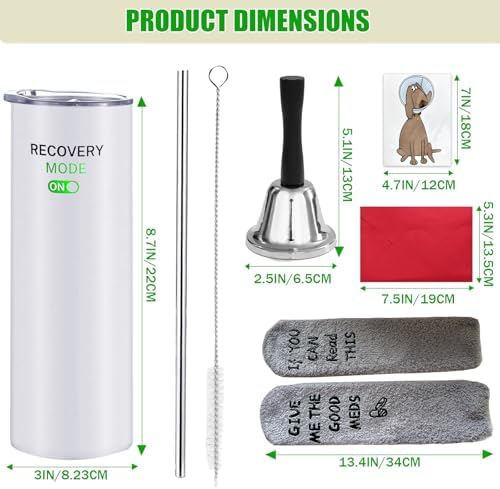 6 Pcs Funny Get Well Gift Box for Men Women 20oz Hospital Mug Fuzzy Funny Recovery Cotton Socks Silver Steel Tea Hand Bell and DIY greeting cards Get Well Soon Gifts Self Care Package