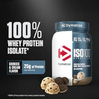 Dymatize ISO100 Whey Protein Powder Isolate, Cookies & Cream, 25g of Protein, 5.5g BCAAs, Less Than 120 Cal., Gluten Free, 1g Fat, 1g Sugar, 2g Carb (20 Servings)