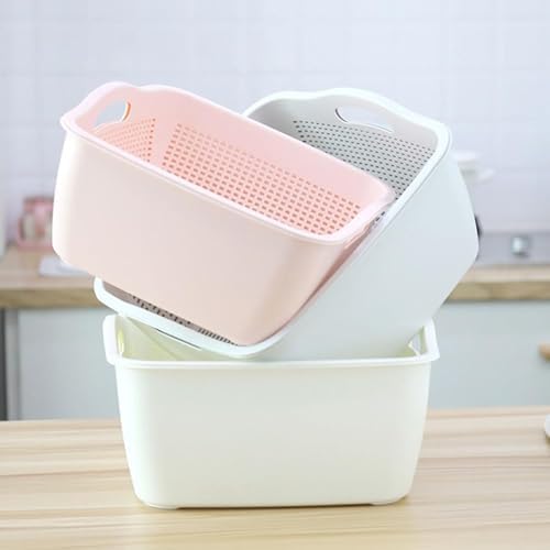 Kitchen Colander Drain Basin 2 in 1 Plastic Basket Strainer Bowl (purple), large