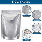 50 Packs Mylar Bags for Food Storage with Clear Window,1 QUART(9.44 Mil, 7"x 10") Reusable Mylar Bags with 400CC Oxygen Absorber for Grains, Wheat, Rice, Legumes, Meat Long Term Food Storage