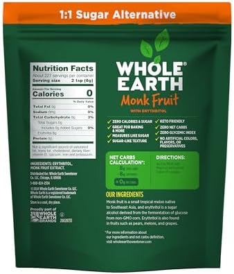 WHOLE EARTH Monk Fruit Sweetener with Erythritol, Plant-Based Sugar Alternative, 4LBS