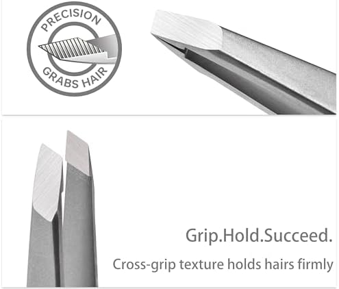 Tweezers for Women Facial Hair, Slanted Eyebrow Tweezers for Plucking Ingrown Hair, Precision Tip Stainless Steel Hair Removal Tool, Includes Travel Case