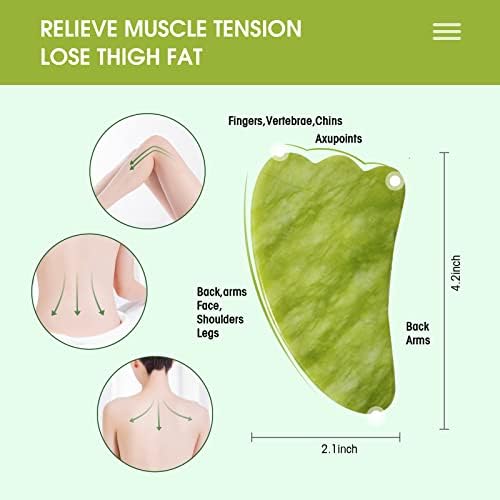 AIRLAXER Gua Sha Facial Tools Set,Guasha Massage Kit for Face and Body,Scraping Massage Board 4-Piece Set Physical Therapy,Gusha Jade Stone Also be Used on The Chin,Neck and Back. (Grass Green)
