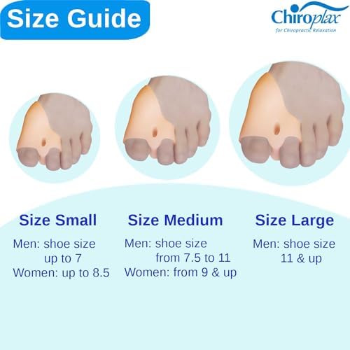 Chiroplax Bunion Corrector for Women & Men Relief Cushion Pads Hallux Valgus Guard Toe Separator Straightener Splint Protector Shield Spacer Sleeve Cover (4 Pads w/Shims, Small)