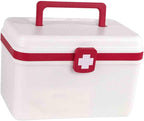 Medical First Aid Box with Handle and Detachable Tray, Double Layer Medicine Storage Case, Multipurpose Emergency Supplies Organizer for Home/Office/Travel/Car/Dorms