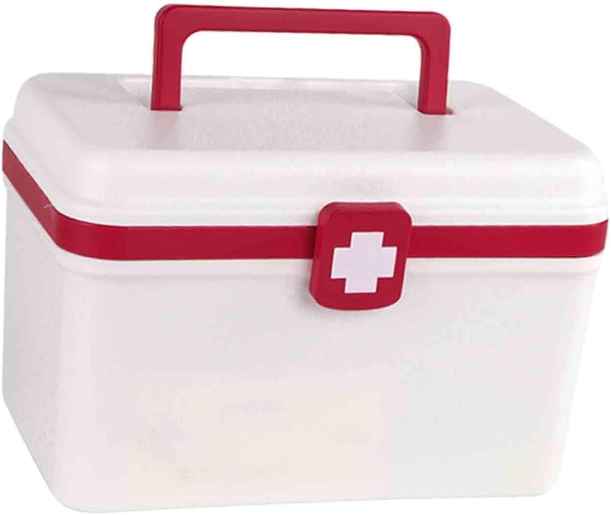Medical First Aid Box with Handle and Detachable Tray, Double Layer Medicine Storage Case, Multipurpose Emergency Supplies Organizer for Home/Office/Travel/Car/Dorms
