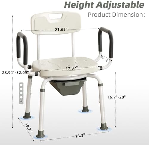 4 in 1 Bedside Commode for Seniors,Portable Toilet for Adults with Arms & Removable Bucket,Height Adjustable Commode Chair for Toilet，Swivel Shower Chair for Inside Shower for Handicapped, Adults