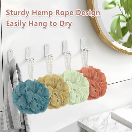 Rnoafmu Shower Loofah Bath Sponge, 60G Loofah Exfoliating Body Scrubber, 4 Color Mesh Shower Pouf Balls for Body Wash (Yellow Red Green Blue)