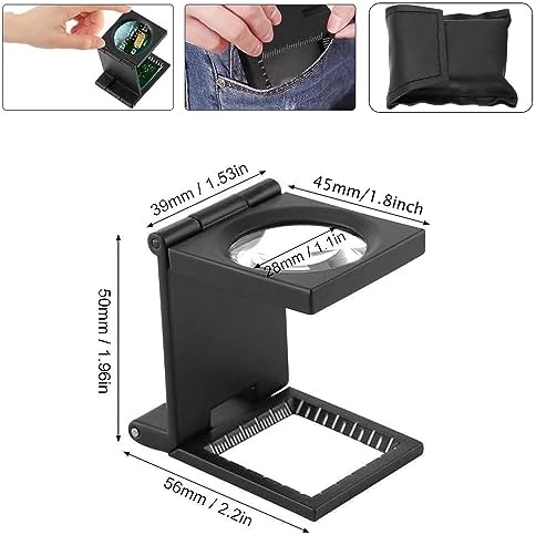 Rongon Pocket Magnifying Glasses Three-Folding Magnifier 10X 28MM Zinc Alloy Small Loupe Mini Magnifying Glass with Scale for Jewelry Sewing Textile Optical Thread Collection Repair