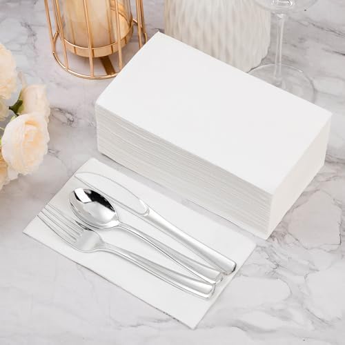 BESTVIP 100 Pack Disposable Paper Napkins,3-Ply White Dinner Napkins for Guests,Bathroom Paper Hand Towels Soft and Absorbent,Perfect for Christmas,Kitchen,Dinner,Party,Wedding or Event