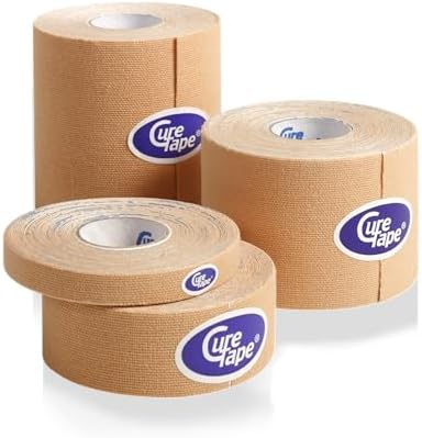 CureTape® 1 inch Kinesiology Tape 2 Rolls | Waterproof, Latex Free & Hypoallergenic | Therapeutic Kinesiology Tape for Professionals | Relief Pain, Supports Muscles, Lympatic Taping | Beige