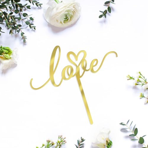 Golden Acrylic Love Cake Topper,Valentine's Day/Wedding Theme/Bridal Shower/Engagement Anniversary Party Decoration
