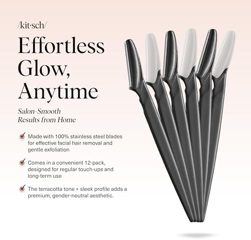 Kitsch Dermaplane Razor for Women Face – Face Razors for Women & Men, Eye Brow Razors & Face Shaver – Exfoliating Facial Razor & Dermaplaner as Skin Care Tool for Smoother Skin - Black, 6 pcs
