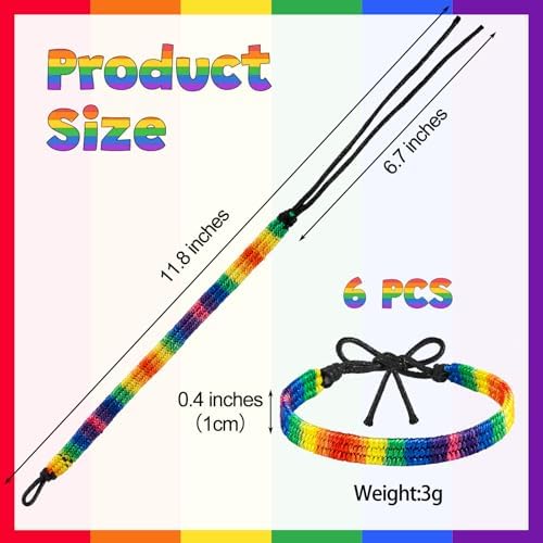 NEBURORA LGBT Pride Rainbow Bracelets For Bisexual Gay Lesbian Couples Handmade Braided Adjustable LGBTQ Bracelets Pride Month Friendship Bracelet Gifts for Men Women