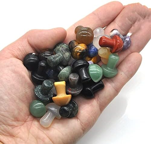 0.7" Mini Mushroom Stone Carved Natural Quartz Crystal Healing Statue Decor Gift (Color : Green, Size : 20 PC)