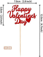 24 PCS Happy Valentine's Day Cupcake Toppers Glitter Sweet Love Be Mine Valentines Cupcake Picks Valentine's Day Theme Birthday Party Cake Decorations Supplies Red
