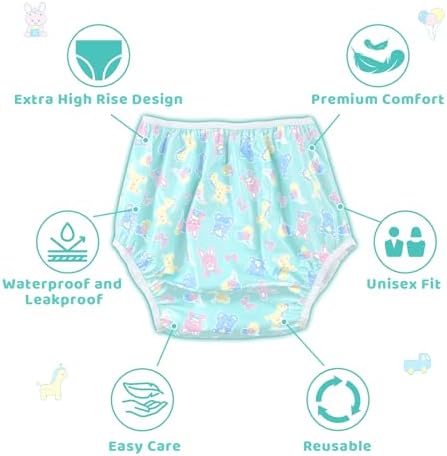 Littleforbig Washable Reusable Waterproof Adult Plastic Pants Pull Up Diaper Cover - Full Print Baby Parade S