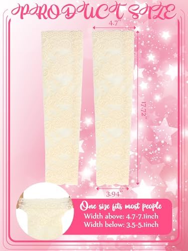 Fourluoo 4 Pairs Women Lace Arm Sleeves Fingerless Arm Warmer Elbow Length Lace Sleeves to Cover Arms for Tea Party Wedding