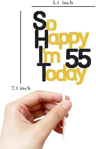 So Happy I'm 55 Today! Birthday Cake Toppers-Black Glitter, Fifty Five Cake Topper, 55 cake toppers, 55th birthday decorations,55th Birthday Cake Topper, 55 Decorations for Cake