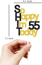 So Happy I'm 55 Today! Birthday Cake Toppers-Black Glitter, Fifty Five Cake Topper, 55 cake toppers, 55th birthday decorations,55th Birthday Cake Topper, 55 Decorations for Cake