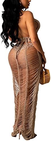 Women Sexy Halter Sleeveless Mesh See Through Crochet Maxi Long Dress Backless Knitted Beach Bikini Swimsuit Cover Ups